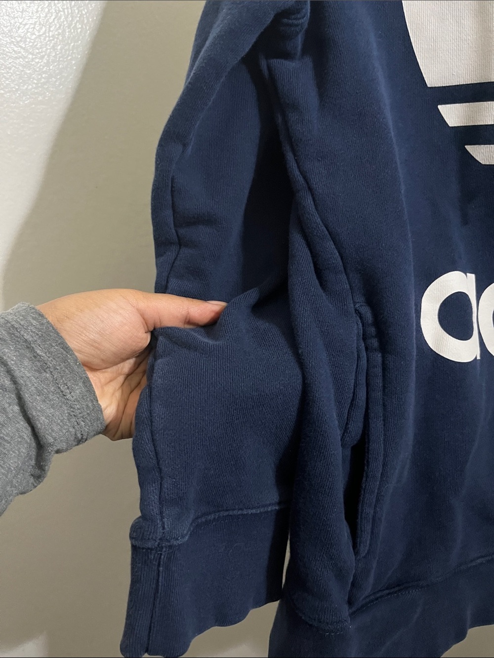 adidas Navy Crewneck Hoodie with White Trefoil Logo - Picture 2 of 5